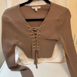 Forever 21 Brown Lace-Up Ribbed Crop Top